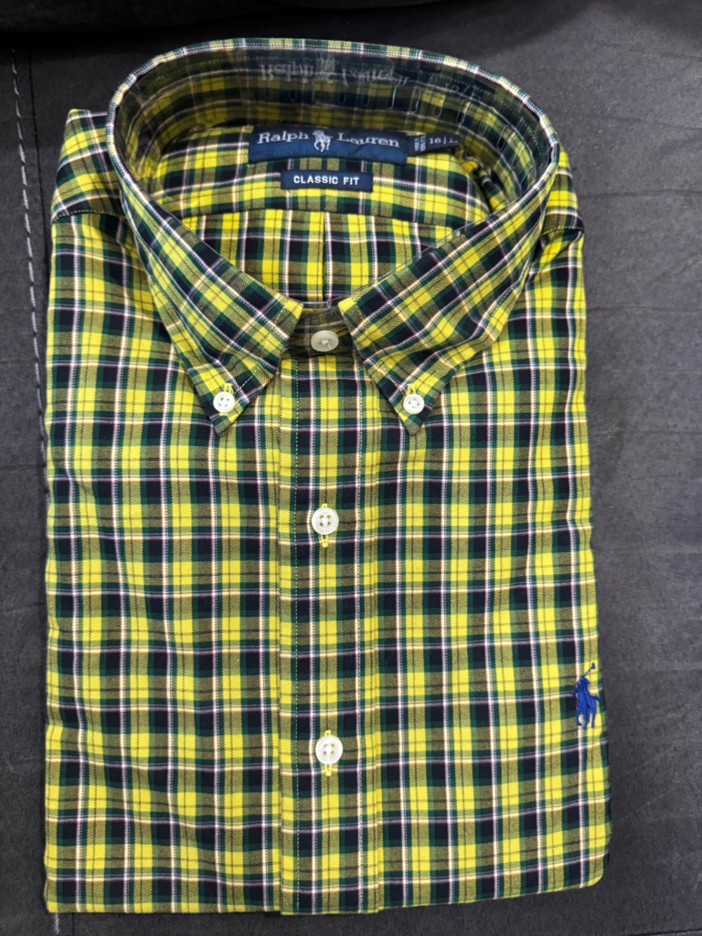 NEW 16 Large Ralph Lauren Classic Fit Yellow and Green Plaid Button-Down Shirt